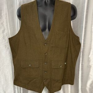 Woolrich Herringbone Wool Blend Brown Tan Men’s XL Button Up Vest